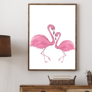 Arte de pared de flamenco rosa, arte de pared rosa, decoración de guardería rosa, impresiones de dormitorio para niñas, acuarela de flamenco, descarga digital, arte de pared de habitación para niñas