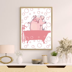 Pig Bath By Elizabeth Medley (Framed Small) - Pink