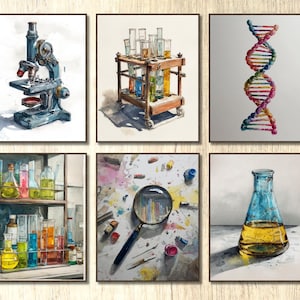 Science Wall Prints, Boho watercolor Prints, Boho Classroom Wall Art, Nursery Decor, Set of Biology Prints, Chemistry, Science posters
