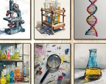 Science Wall Prints, Boho watercolor Prints, Boho Classroom Wall Art, Nursery Decor, Set of Biology Prints, Chemistry, Science posters