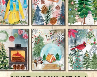 Jultavelvägg med 6 galleritryck med vintermotiv Jultryck Juldekorationer i akvarellfärg Jultryck Julklappset