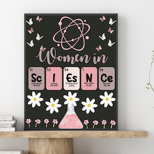 Kobiety w nauce do wydrukowania Prezent dla nauczyciela nauk ścisłych Fajna sztuka ścienna naukowa różowa sztuka plakat naukowy Kobiety w nauce prezent dla doktoranta naukowca