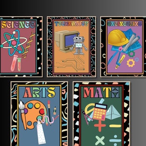STEAM classroom decor, science posters, classroom wall arts, science, technology, engineering, arts, math, office room decor, STEAM teacher