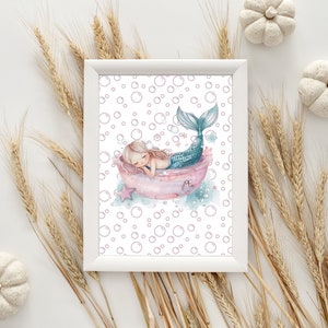 Mermaid Bathroom Art Girl Bathroom Art Mermaid Bathroom Decor Baby Shower Gift Mermaid Art Print Girls Room Decor Whimsical Nursery Art Gift
