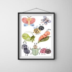 botanical wall art, wall decor living, insect illustration, bugs wall art printable, nursery wall art, insect poster, preschool wall art