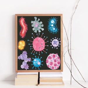 Microbe Collection Bacteria virus wall art laboratory art Science art microbiology biology art watercolor print science decor science gift