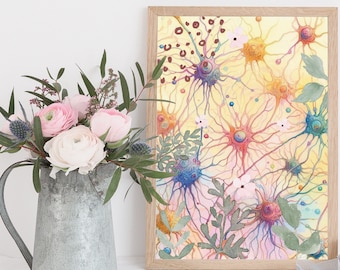 neurologist office art, biology wall art, neuron research wall art, scientific illustration prints, neuron health posters, science wall art