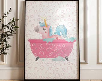 Eenhoorn badkamer kunst Eenhoorn print meisjes badkamer kunst Eenhoorn badkamer muur kunst kinderbadkamer kinderbadkamer decor wasruimte fantasie baby
