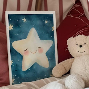 Star Art Print watercolor Star Wall Art Little Star Print star nursery decor Neutral Nursery space theme nursery decor play room decor gift