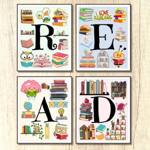 Carteles de lectura decoración del aula biblioteca escolar signo Lectura Aula Cartel Set Sala de juegos Libro de lectura Hogar Escuela Decoración leer esquina Escuela