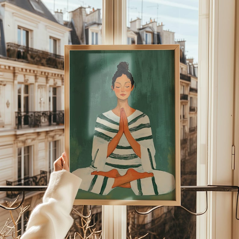 Yoga Art Print Striped Figure Meditation Pose Mindfulness Yoga Decor ...