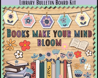 Spring bulletin board kit Library bulletin board kit spring decor classroom decor reading bulletin board kit reading month library bulletin