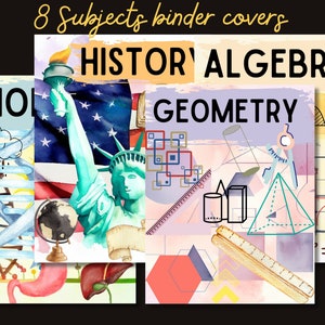 School Subjects Binder Cover Printable, Back to school, Teacher binder, Homeschool Binder, History, Science, English, Biology, algebra, gift