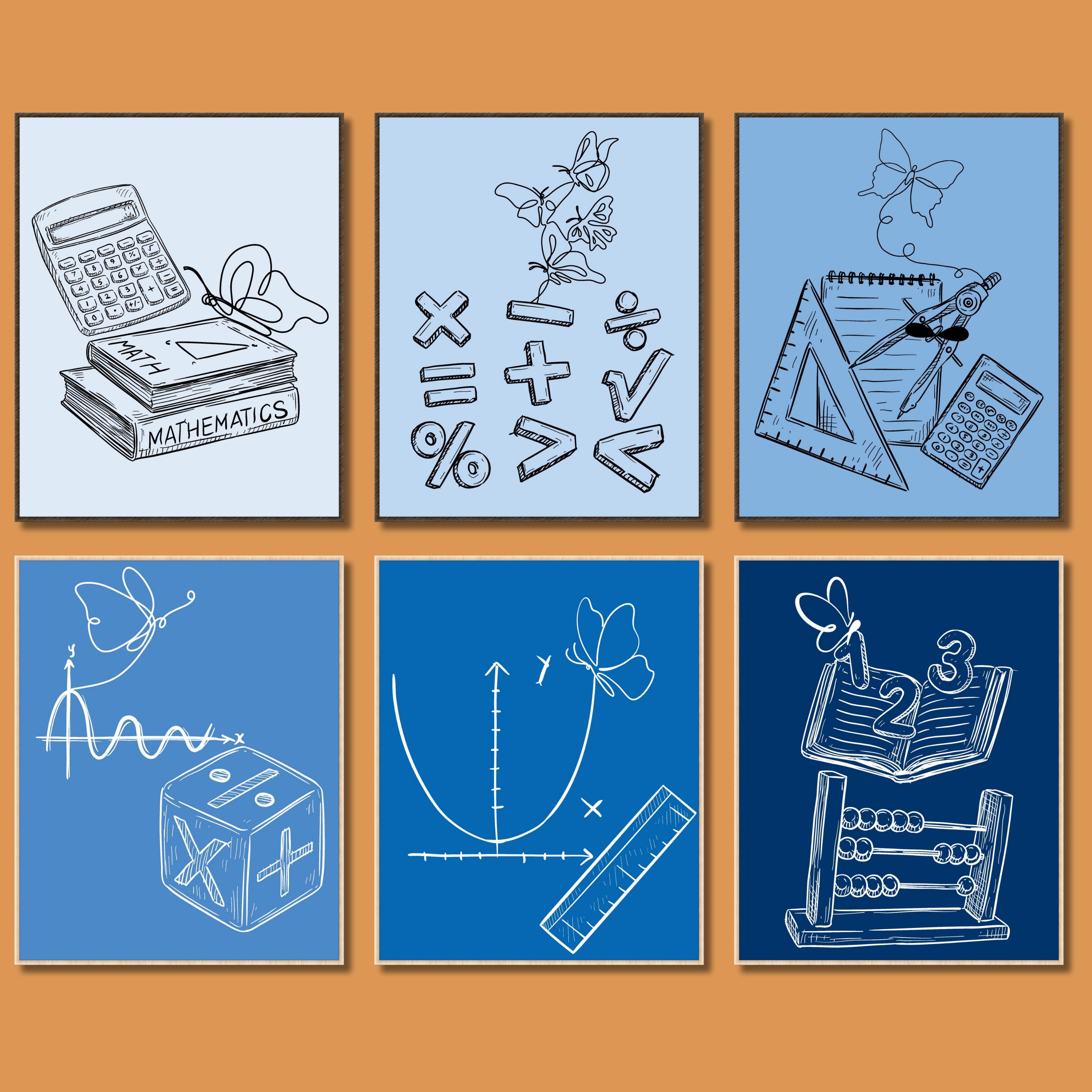 Math Classroom Poster Set Math Teacher Gift Blue Classroom Decor ...