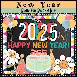 New Years Bulletin Board Kit 2025 New Year Classroom Decor January classroom Decor Retro Bulletin Board easy bulletin Happy New Year 2025