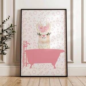 Kids Bathroom Wall Art Pink Bathroom Decor Girls Wall Art Funny Bathroom Wall Art Llama in Tub Printable Wall Art Alpaca Art Gift Bathroom