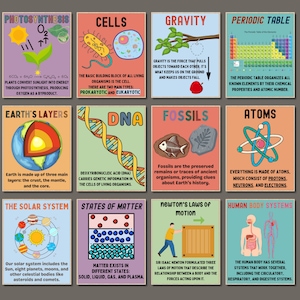 Carteles de clase de ciencias conjunto de 12 carteles de ciencias de la escuela secundaria hechos de la escuela secundaria Tablero de anuncios del aula de profesores de ciencias Impresión de hechos científicos