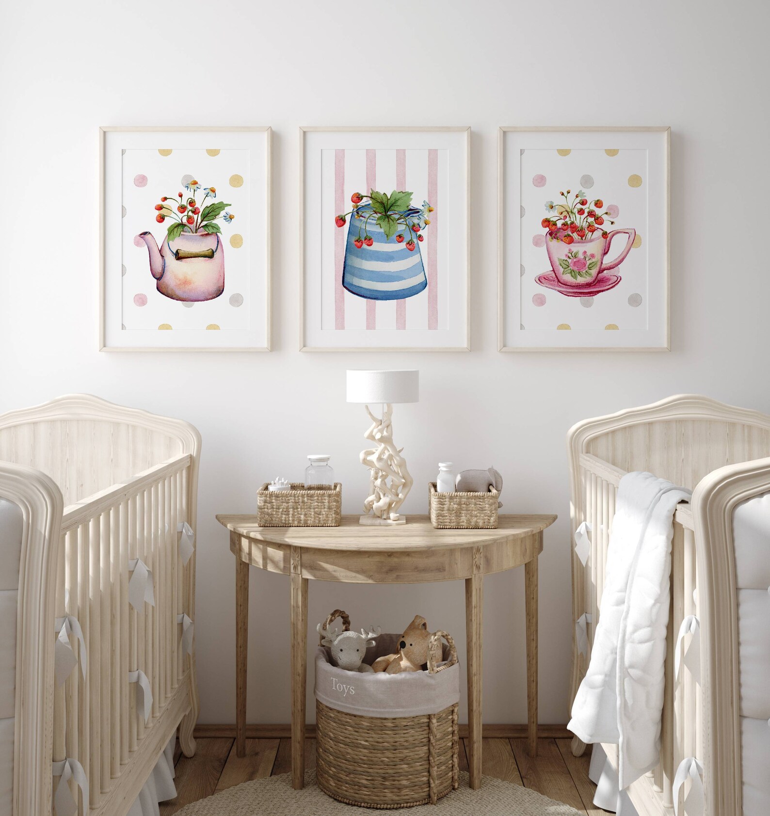 Strawberry Print Set of 3 Pink Nursery Prints Kitchen Wall Art Girls ...