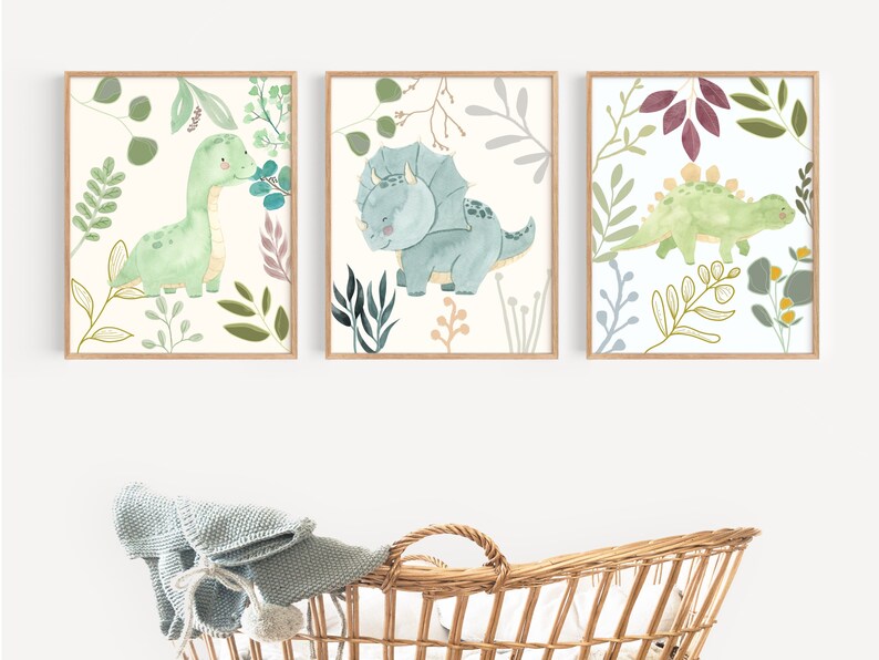 Dinosaur Prints, Dinosaur Nursery Prints, Nursery Decor, Set of 3 ...