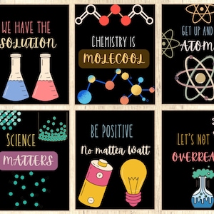 6 set of Chemistry Classroom Decor, Science Class Poster, Middle High School Decor, Pun Funny Print, Wall Art, STEM Lab Art, Gift ideas
