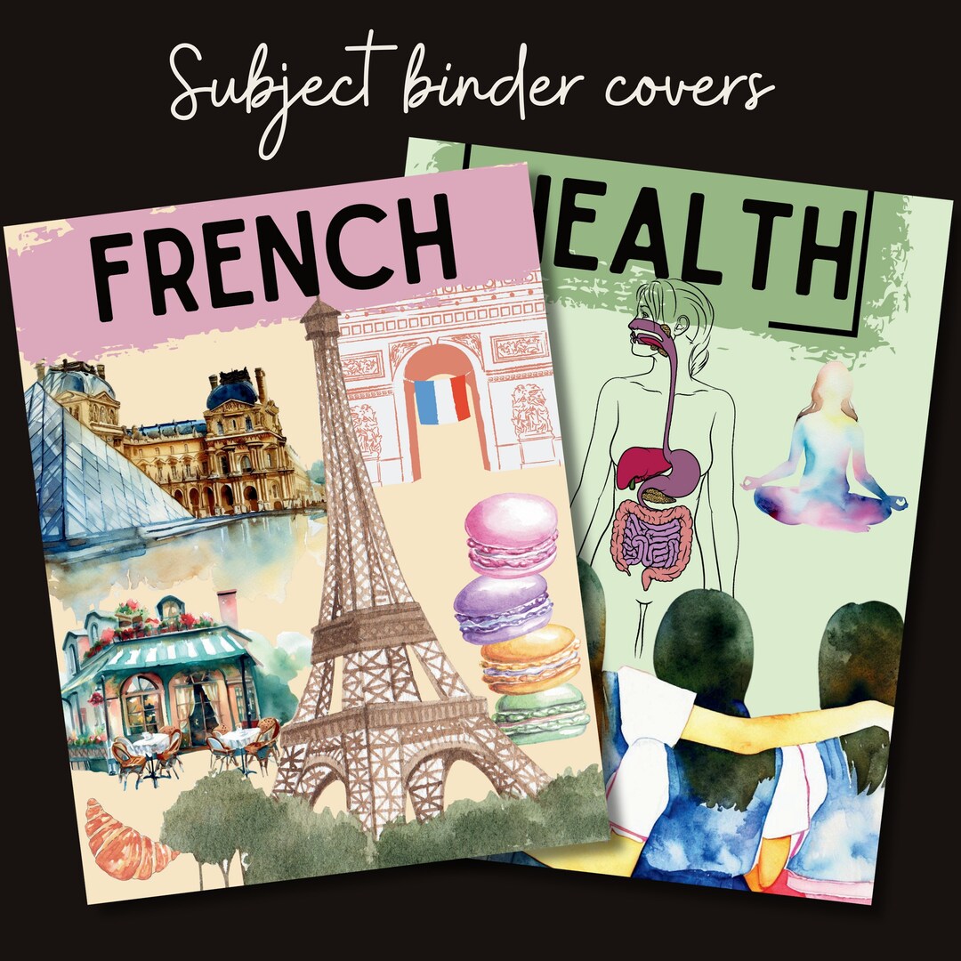 School Subjects Binder Cover Printable, French Binder Cover, Health