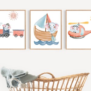 Baby Elephant Printable Painting, Nursery Wall Art Decor, Nursery Art