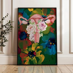 Bloemen baarmoeder Art Print baarmoeder anatomie muur kunst gynaecoloog cadeau wetenschap poster medisch kantoor decor feministische kunst print Obgyn cadeau Doula