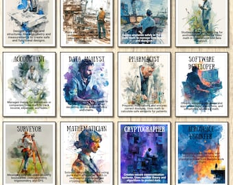 Math Career Posters, 12 math Class Gallery Wall, Classroom Decor, high school middle school, math Bulletin Board Set, math jobs