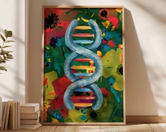 DNA genetic art print abstract Dna poster science art Dna helix genetic watercolor poster Biology Art Doctor Graduation Gift Medical Science
