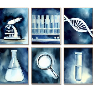 Science Wall Prints, watercolor Prints, Classroom Wall Art, Nursery Decor, Set of Biology Prints, Chemistry, science classroom decor, Gift