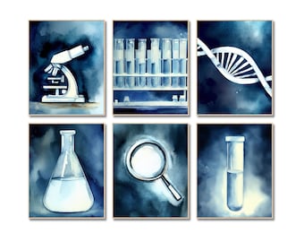 Science Wall Prints, watercolor Prints, Classroom Wall Art, Nursery Decor, Set of Biology Prints, Chemistry, science classroom decor, Gift