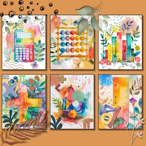 Math Wall Prints, Boho Watercolor Prints, Boho Classroom Wall Art ...