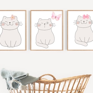 Cat Nursery Decor, Cat Decor for Kids Room, Printable Wall Art, Cat Nursery Prints, Kitten Print, Nursery Wall Art, Cat Cute, Girl Nursery