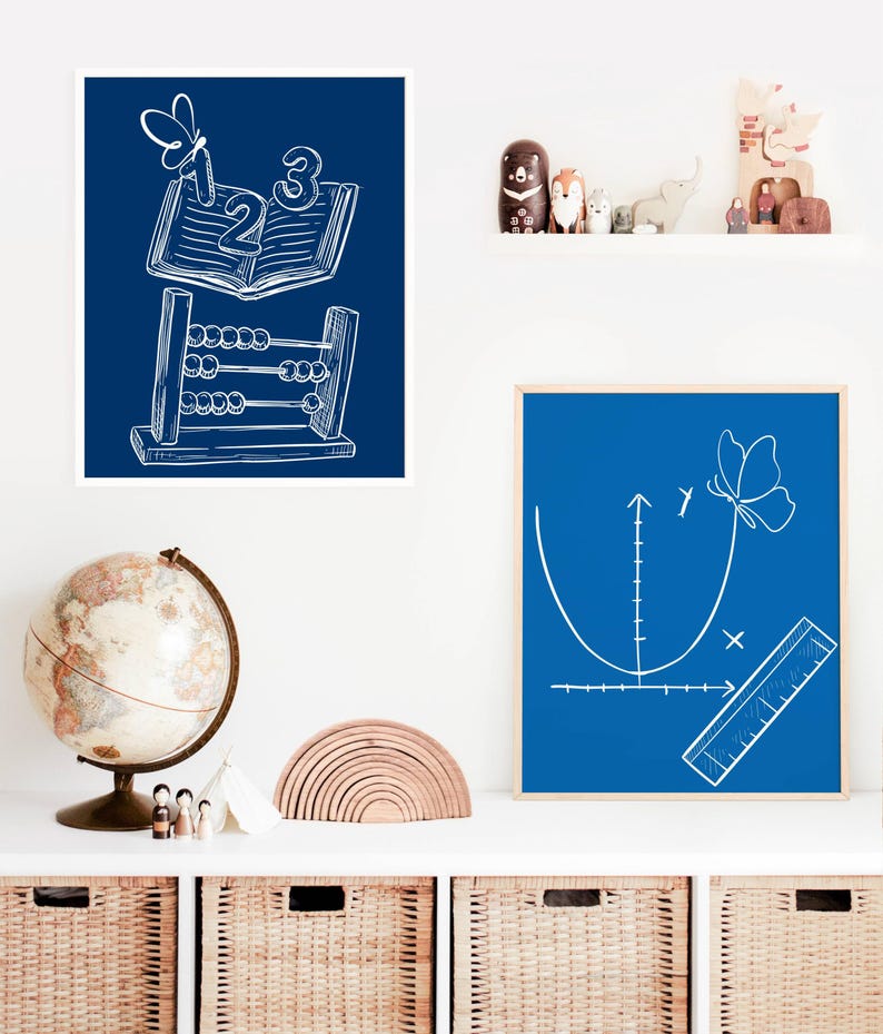 Math Classroom Poster Set Math Teacher Gift Blue Classroom Decor ...