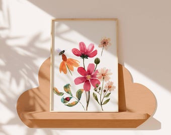 Colorful Flower Art Print Floral Watercolor Illustration Girl room decor baby shower gift Vibrant Botanical Decor wild flowers Dorm Decor