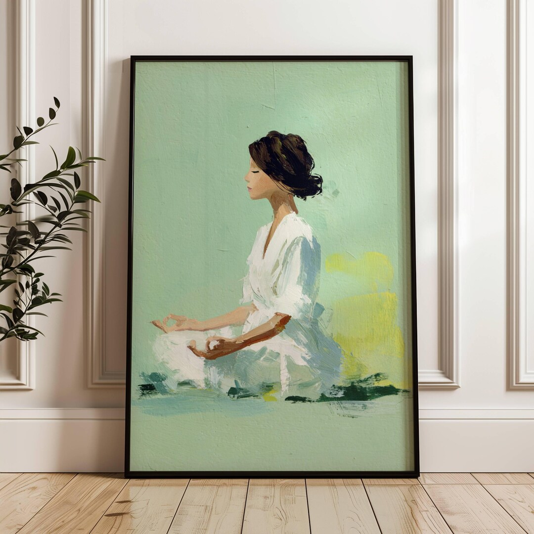 Minimalist Yoga Meditation Print Zen Wall Art Mindfulness Decor Green ...
