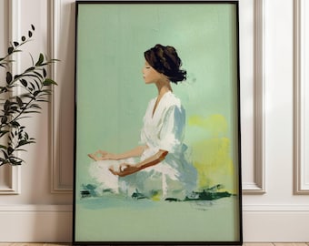 Minimalist Yoga Meditation Print Zen Wall Art Mindfulness Decor green wall art Yoga Room Decor Boho Woman Yoga Pose Art Buddhist wall art