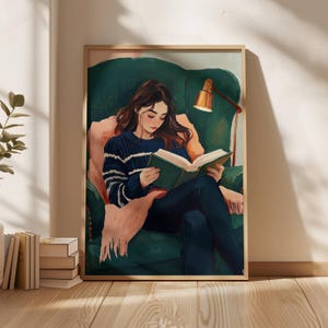 Modern reading woman art minimalist striped print Contemporary Art Minimalist Print Library art reading poster Green art Abstract People