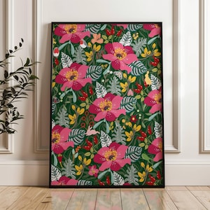 Mid century Modern Flowers Printable Botanical Print Living Room Decor Nursery decor girl room decor gift Maximalist Flowers Wall Art gift