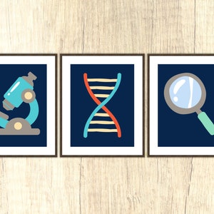 Science posters Classroom Wall Art Prints Nursery Prints Navy Blue Science Prints Biology Wall Art Nursery Prints Set of 3 Laboratory Prints