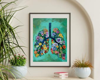 Arte digital de pulmones, descarga anatómica, imprimible, decoración de pared, póster de anatomía para consultorio médico, sistema respiratorio, arte médico moderno imprimible.