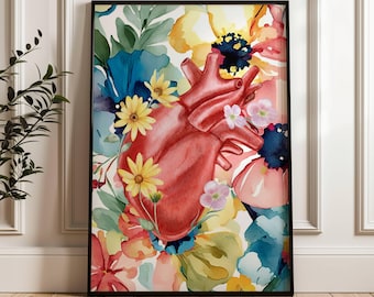 Anatomy art doctor gift Anatomical heart Anatomy Illustration Watercolor science poster Biology art Science gift Medical Print office room