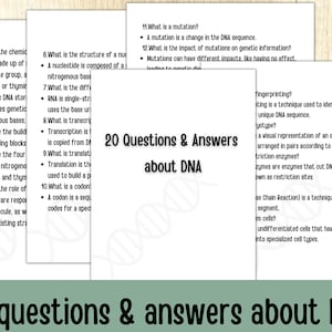 20 questions and answers about DNA, Middle school science, Learning Materials, Biology, molecular biology, Revision Questions, assessment