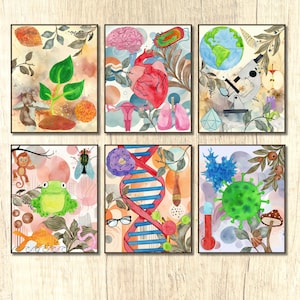 Biology Gallery Wall set, Classroom Decor, high school middle school, science art, biology class, chemistry, classroom art, science art set