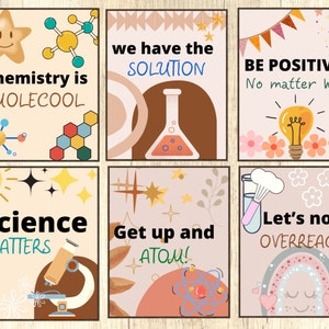 Wetenschap woordspelingen (set van 6) printables, chemie grappen, grappige wetenschapsposters, educatieve posters, middelbare school, middelbare school chemie prints