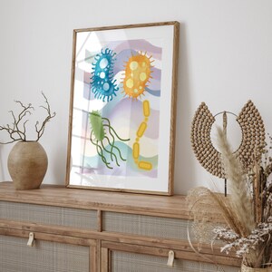 Microbiology Wall Art Set Watercolor Bacteria Art Virus Wall Art ...