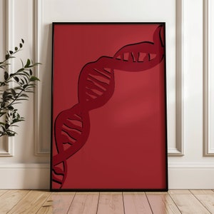 DNA art print science wall art red monochrome art retro art molecular biology poster gift DNA double helix genetic illustration biology art