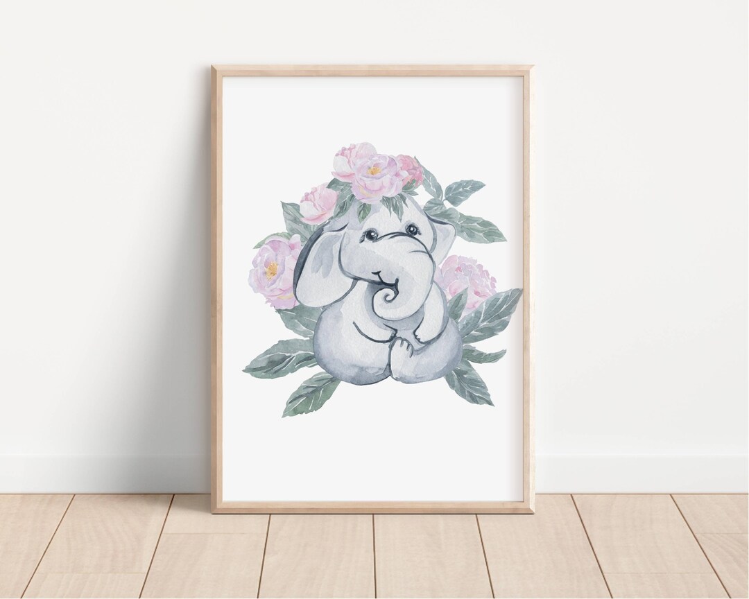 Elephant Printable Wall Art Pink Baby Girl Room Decor Girl Bedroom ...