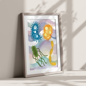 Microbiology Wall Art Set Watercolor Bacteria Art Virus Wall Art ...