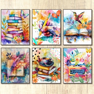 English Class Gallery Wall set watercolor high school middle school decor books printable English class bulletin board kit decor writing